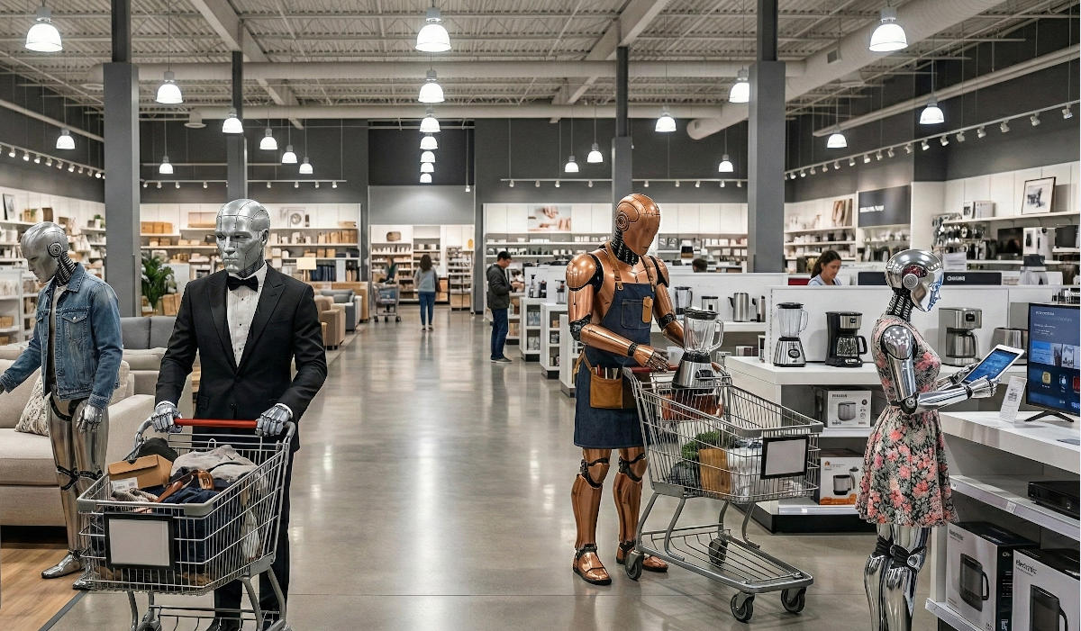 robots shopping a department store