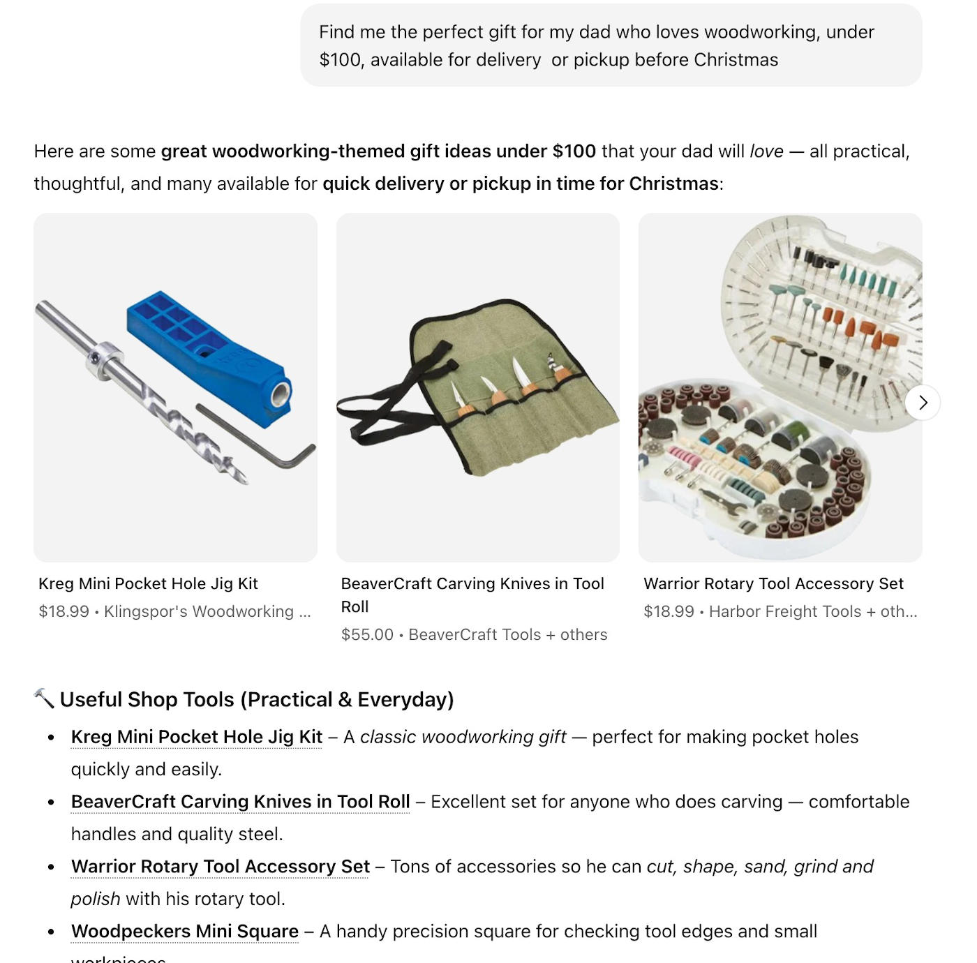 prompt and resulting suggestions from ChatGPT