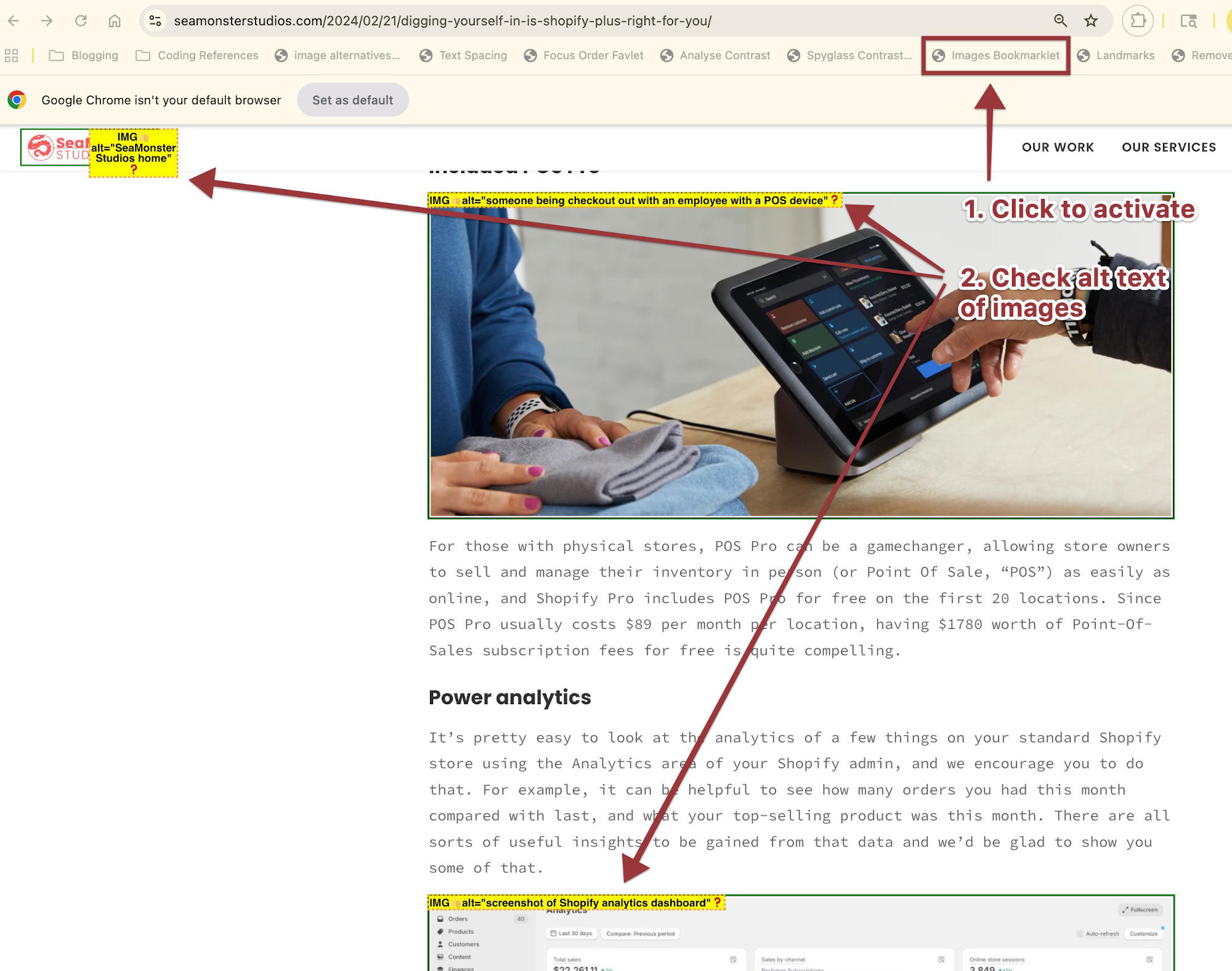 image alt bookmarklet in action
