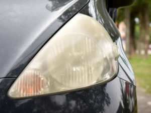 yellowed car headlights