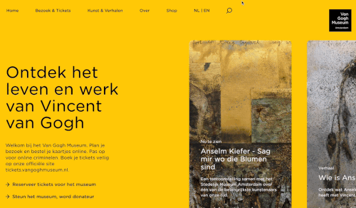 Van Gogh Museum website animated gif showing the floating focus moving around the page