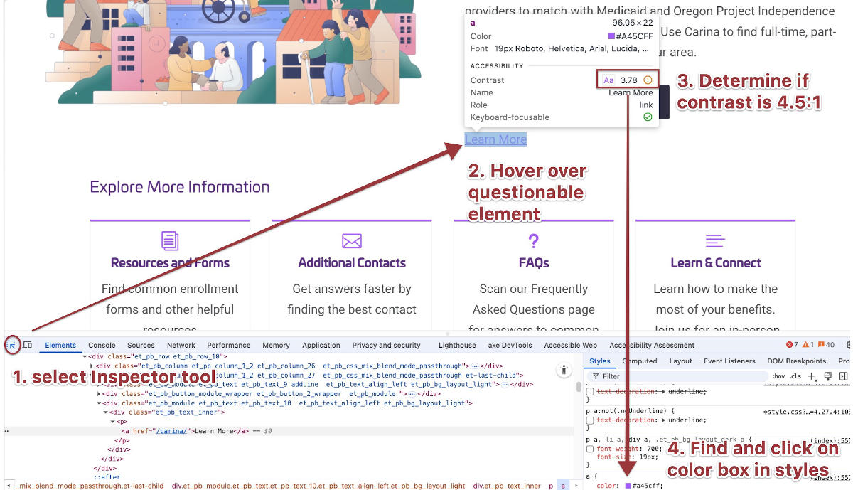 steps to check the color contrast in Chrome