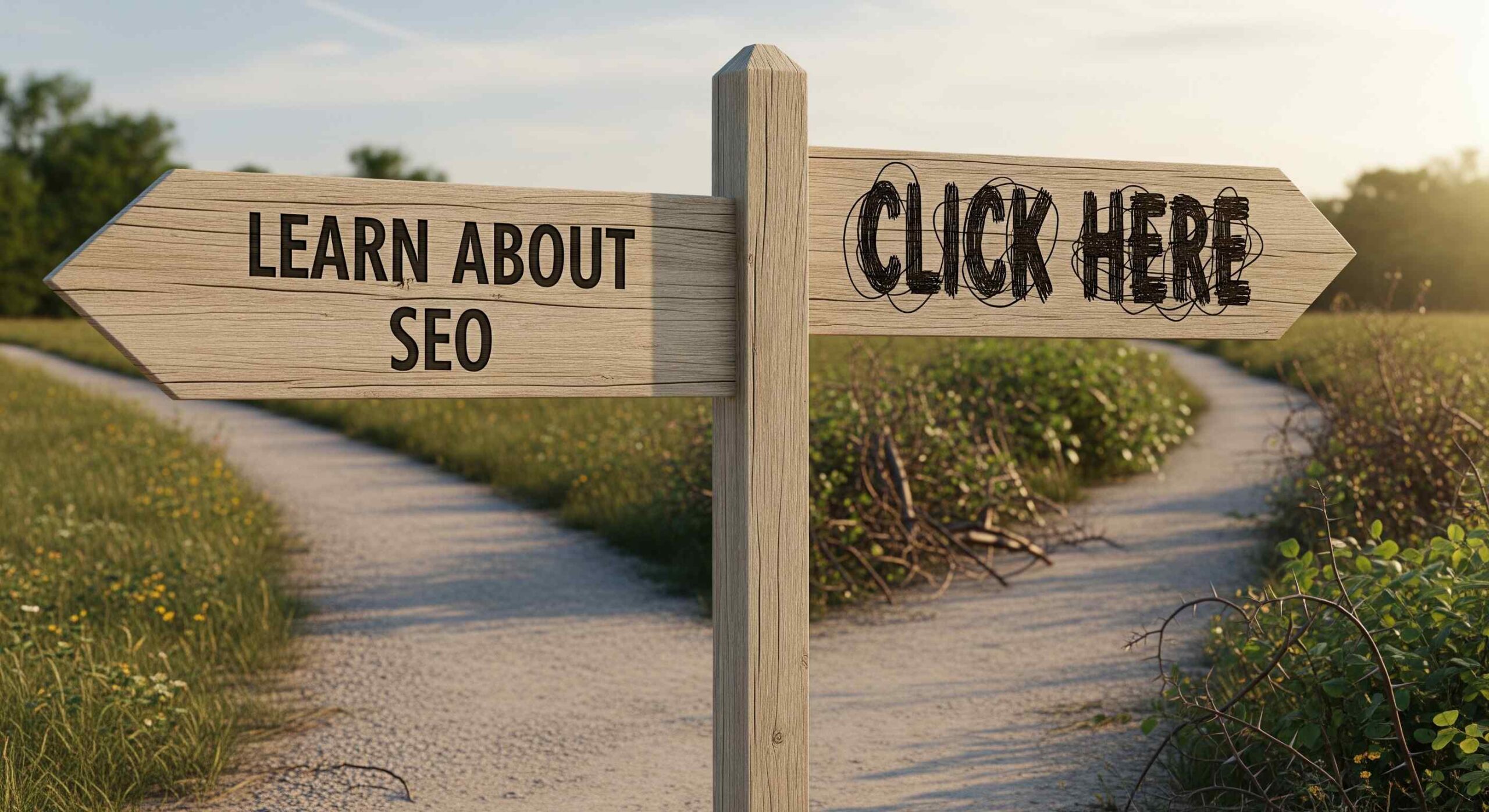 scene showing the folly of non-descriptive 'click here' links
