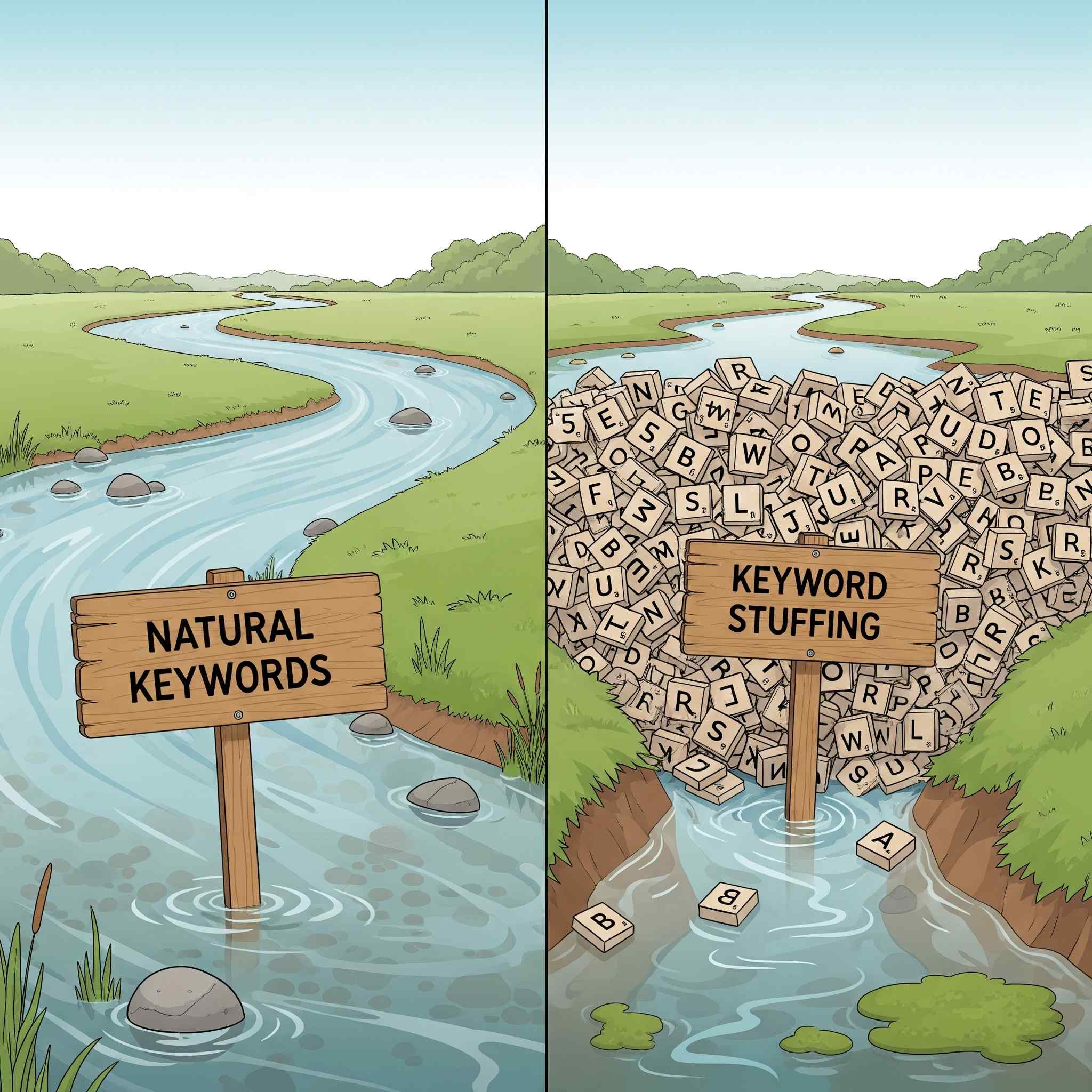 natural keywords vs keyword stuffing illustration