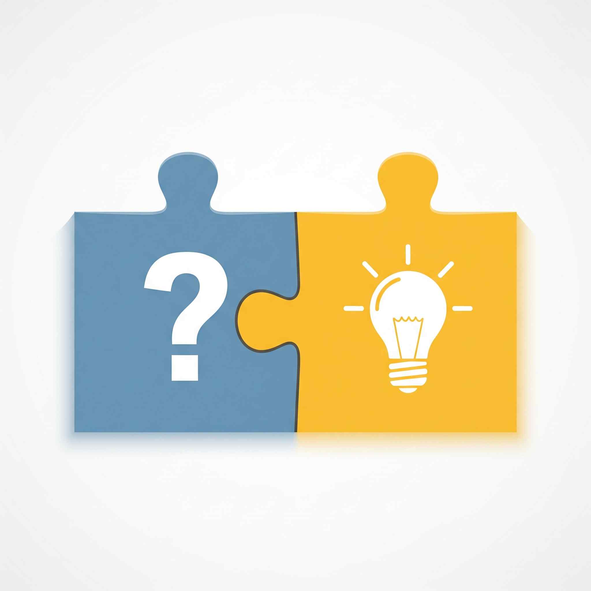 Two puzzle pieces fit together showing Search Engines' goals. One piece has a question mark, and the other has a lightbulb.
