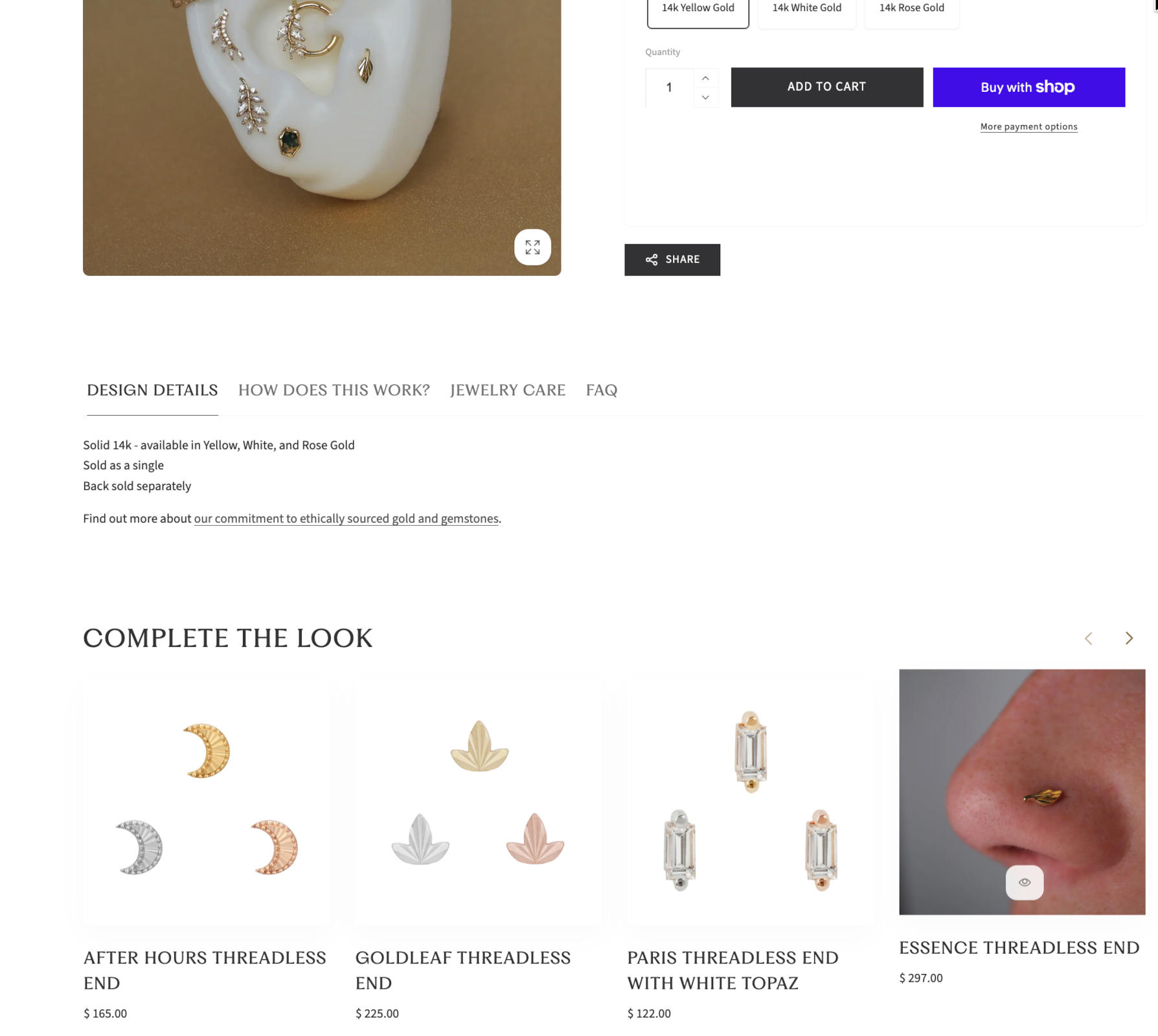 Buddha Jewelry product page with a Complete the Look section