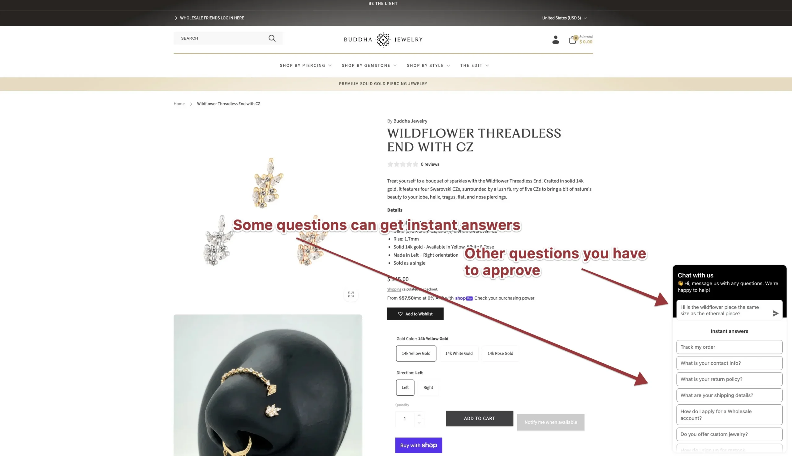 Buddha Jewelry – Shopify Inbox chat widget