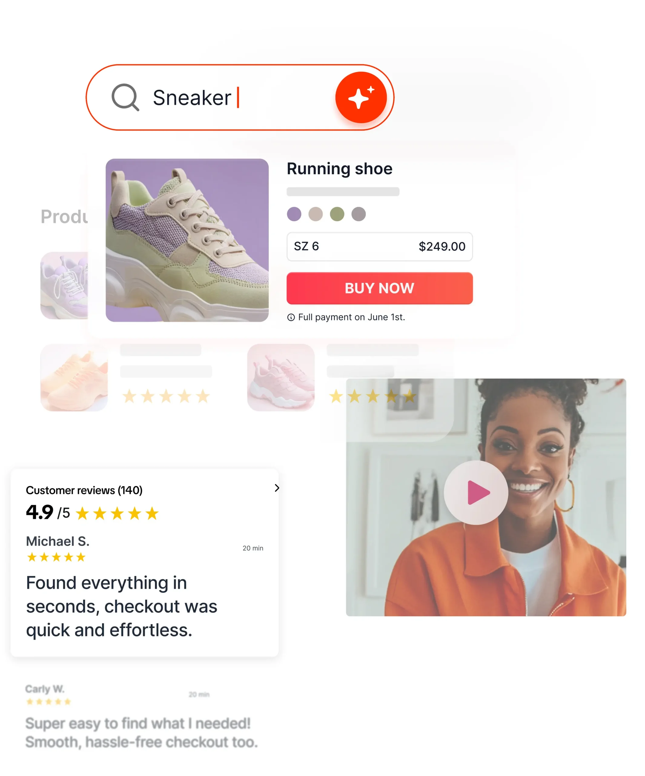 view of a search feature interpelating to list a desired product with reviews, despite it missing any of the search terms