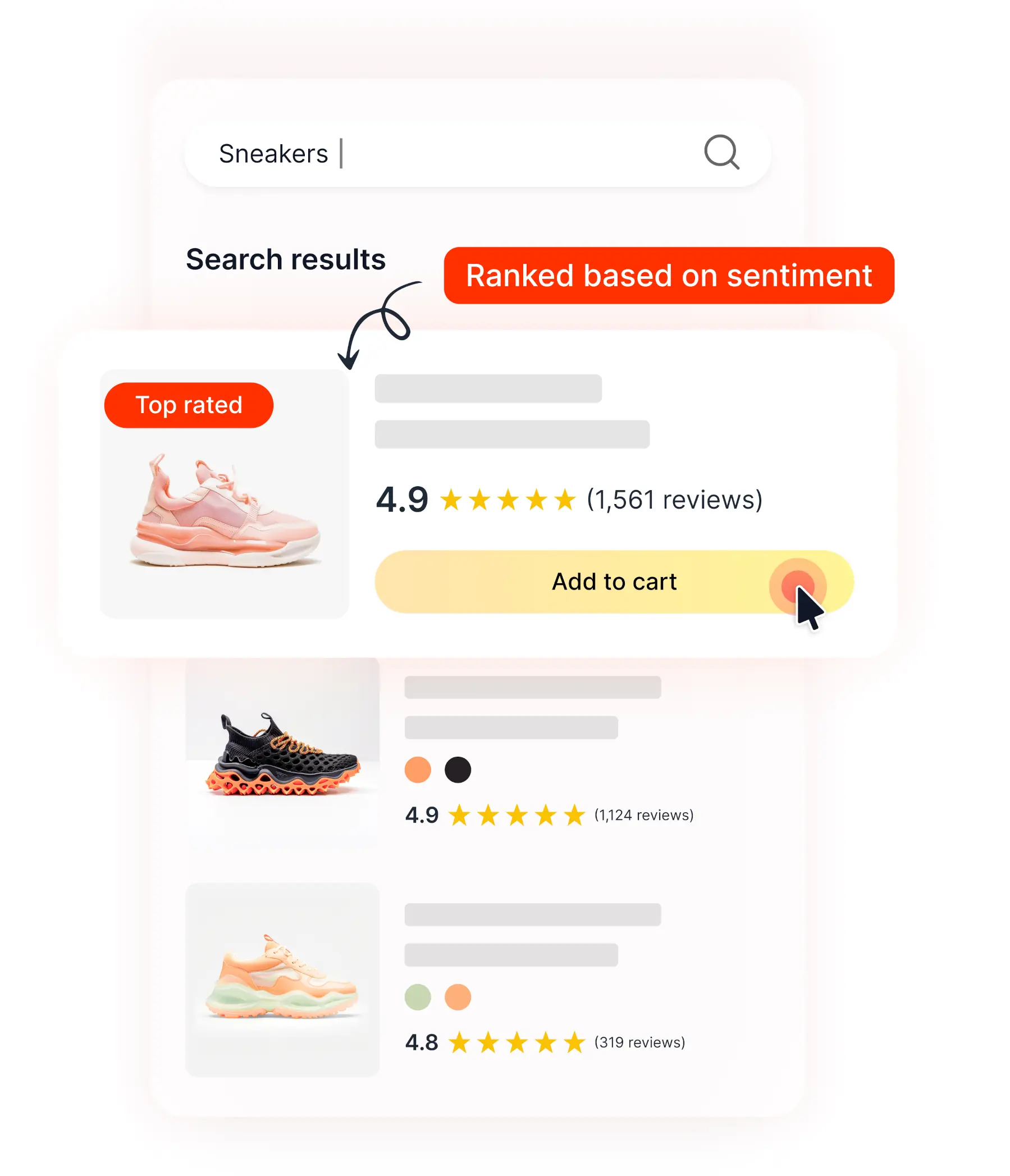 view of search feature giving a rank based on ai-interpreted sentiment