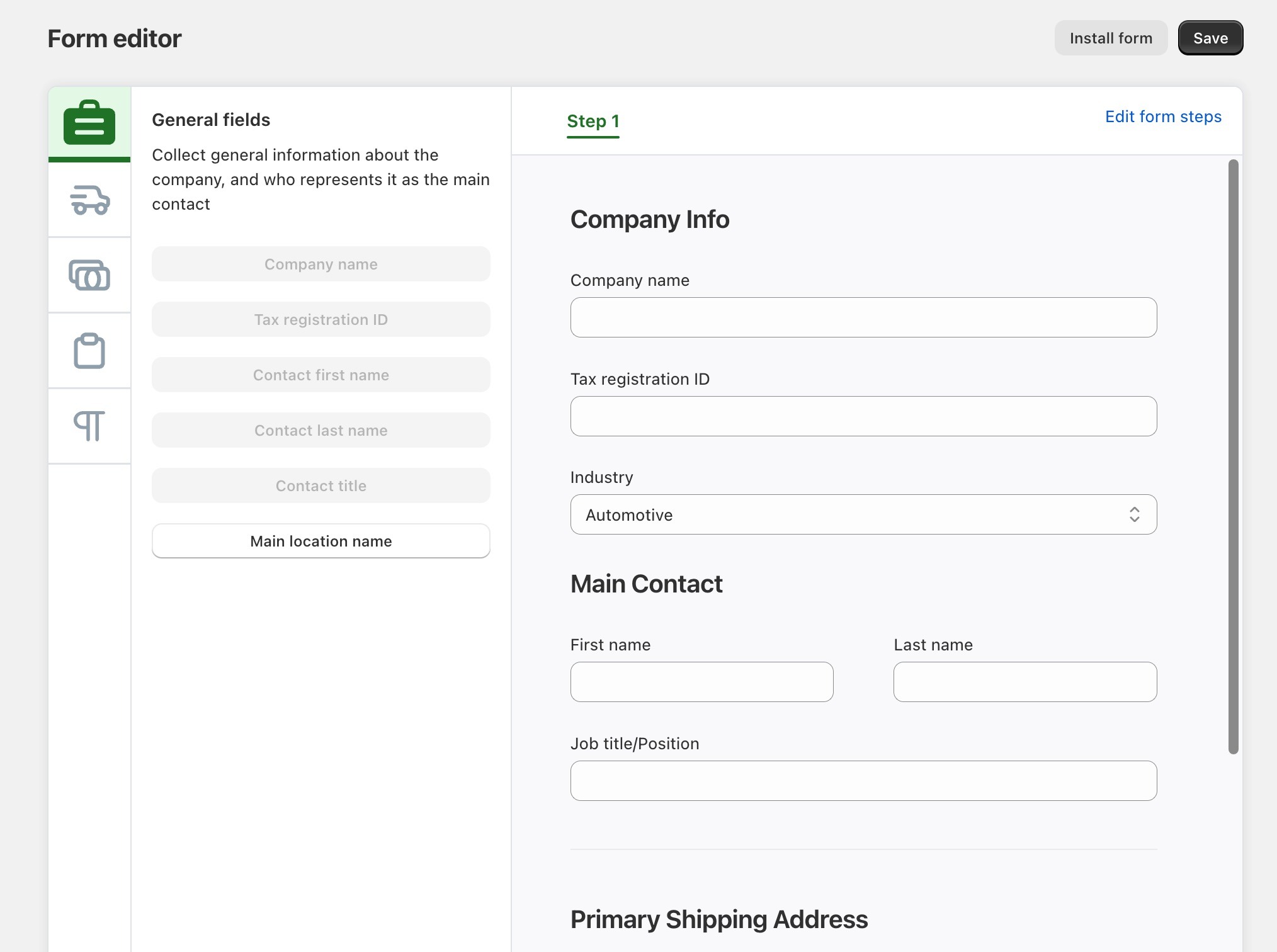 OnboardB2B's form editor