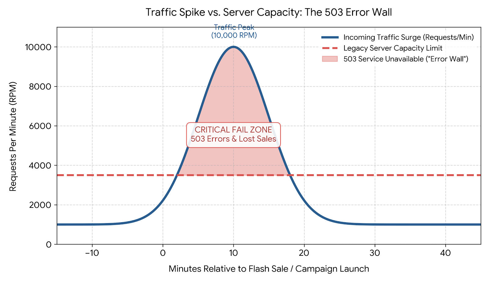 line graph showing most traffic blocked during a flash sale