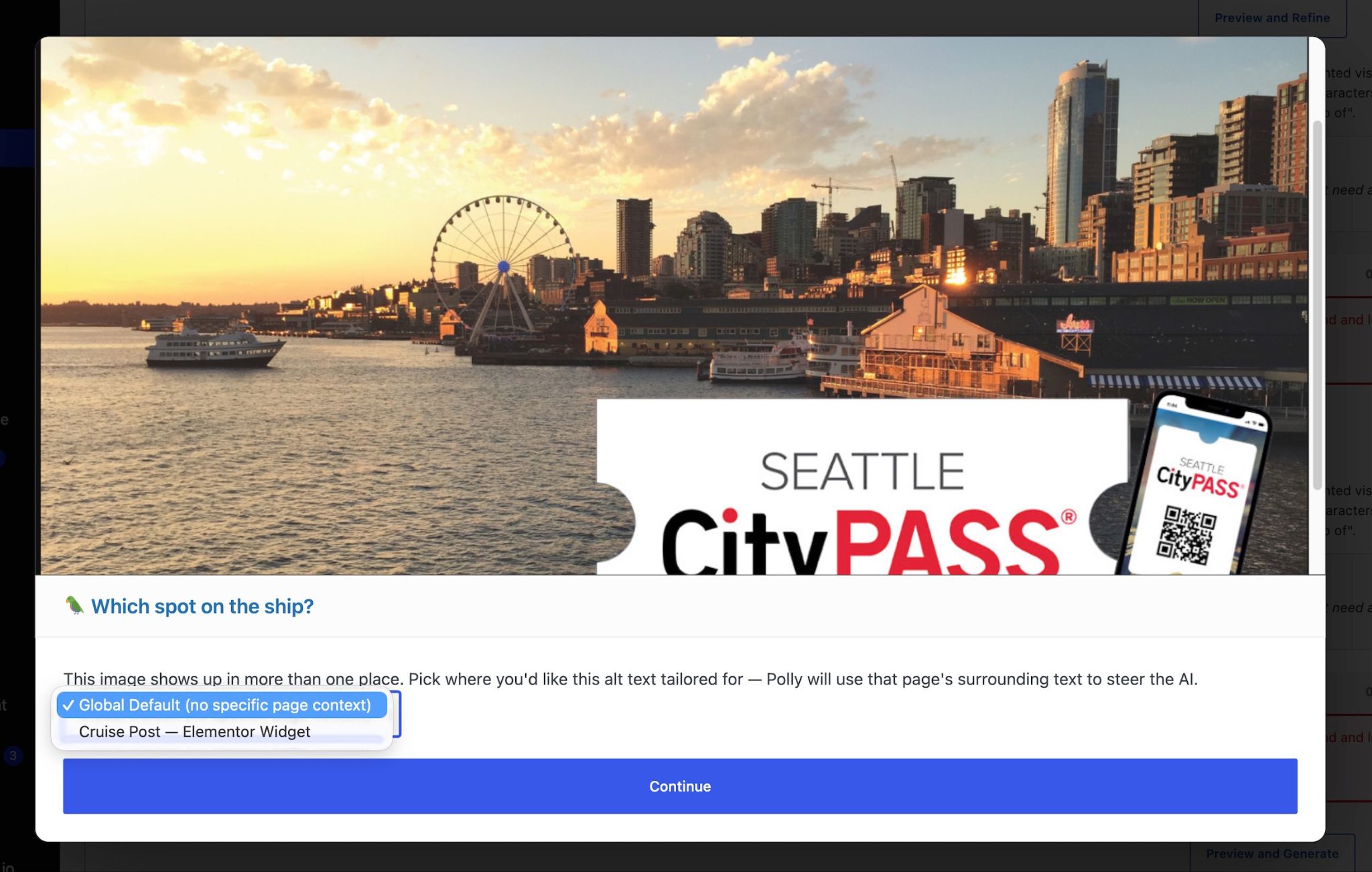 Selector interface allows users to choose between specific page instances or global alt settings