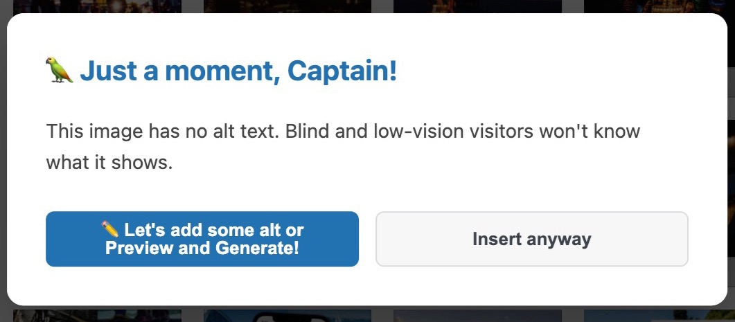 Polly with a message: 'Just a moment Captain...'